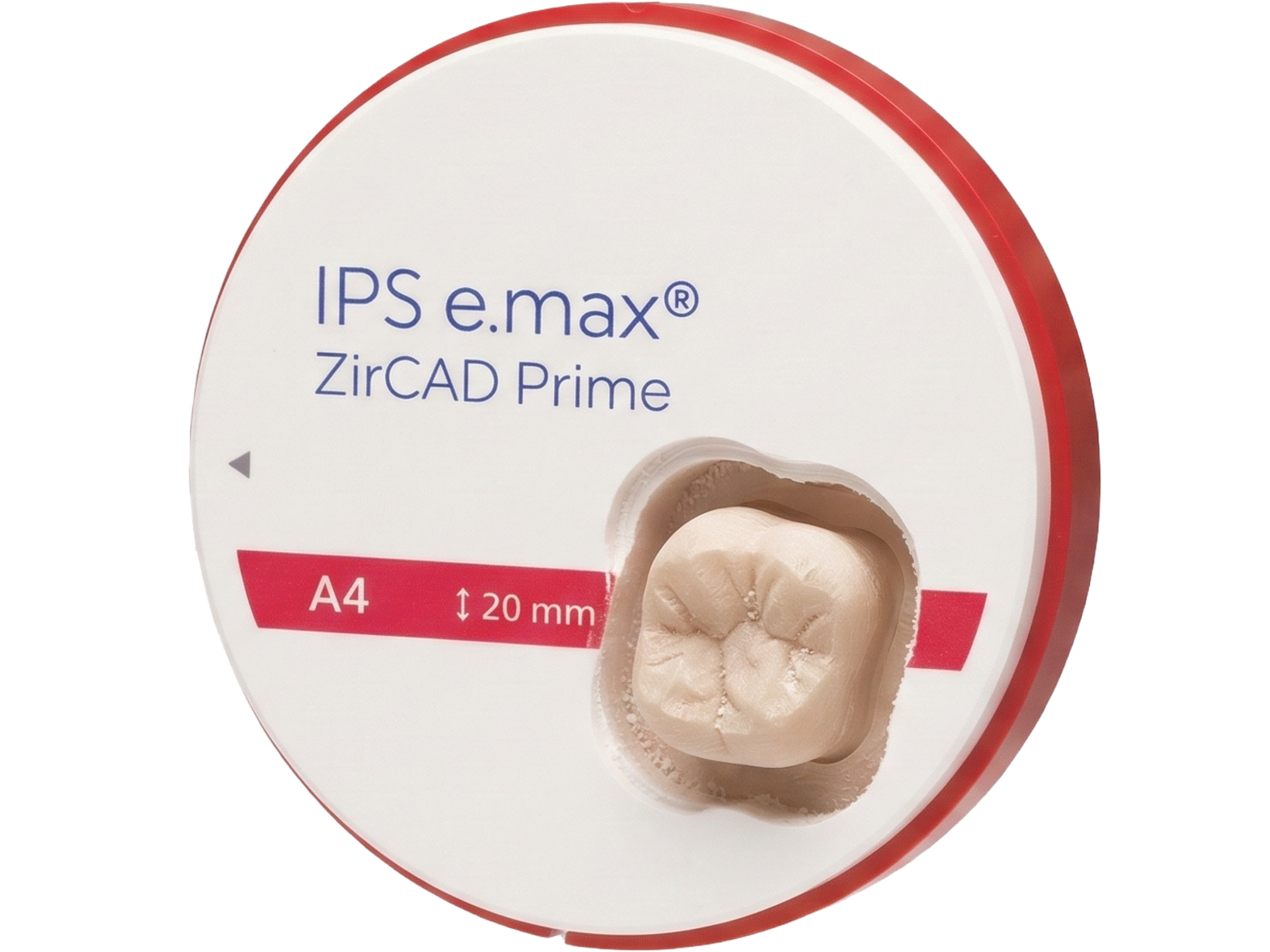 Zirconia disk alongside a finished crown restoration